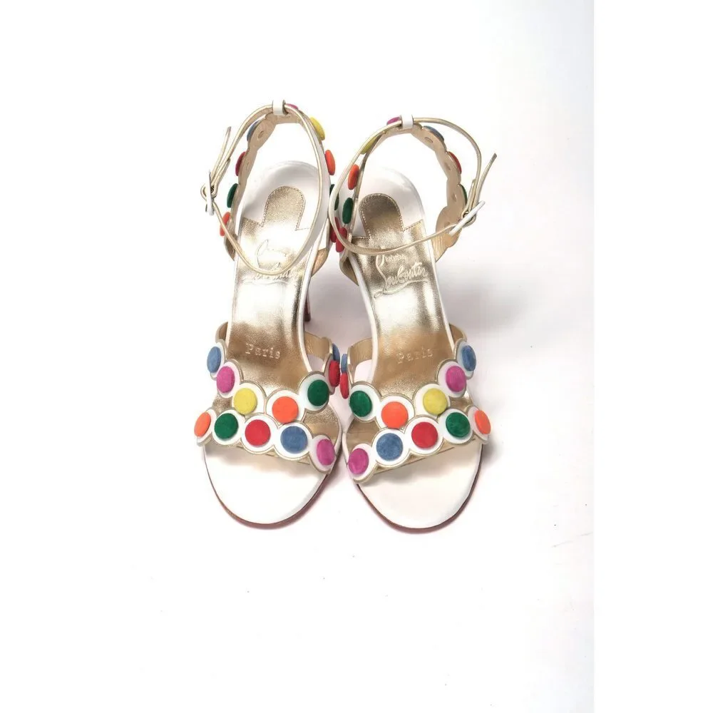 Christian Louboutin White Multicolor Spot Design High Heels Shoes Sandal - Picture 3 of 10